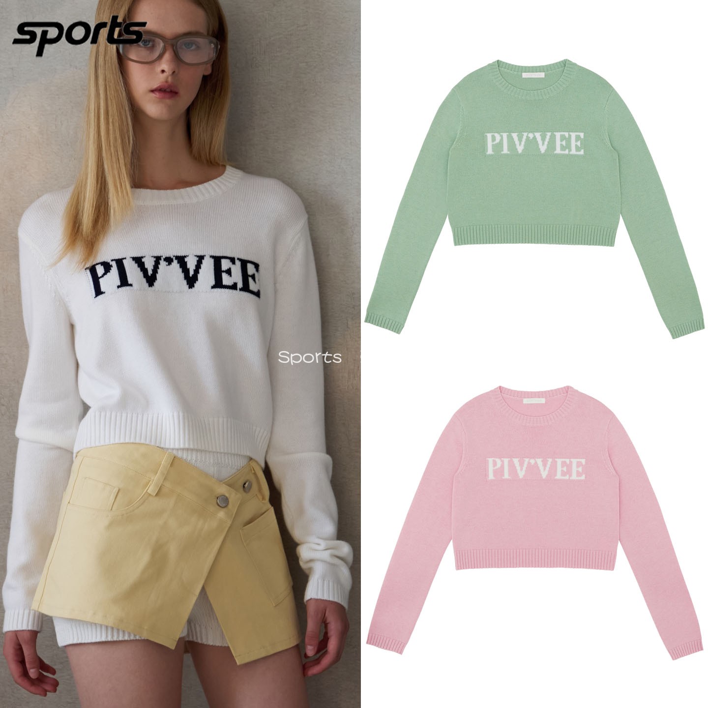 韩国代购Pivvee高尔夫球服26秋冬女纯色柔软保暖短款针织套头衫