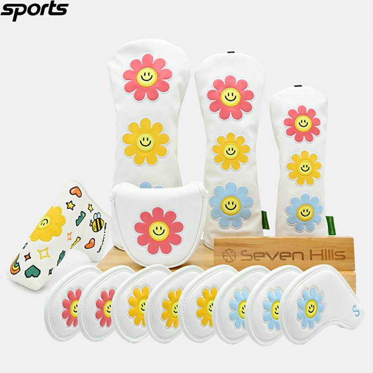 韩国代购高尔夫配饰25少女风ins花朵笑脸一号木球道木铁杆推杆套