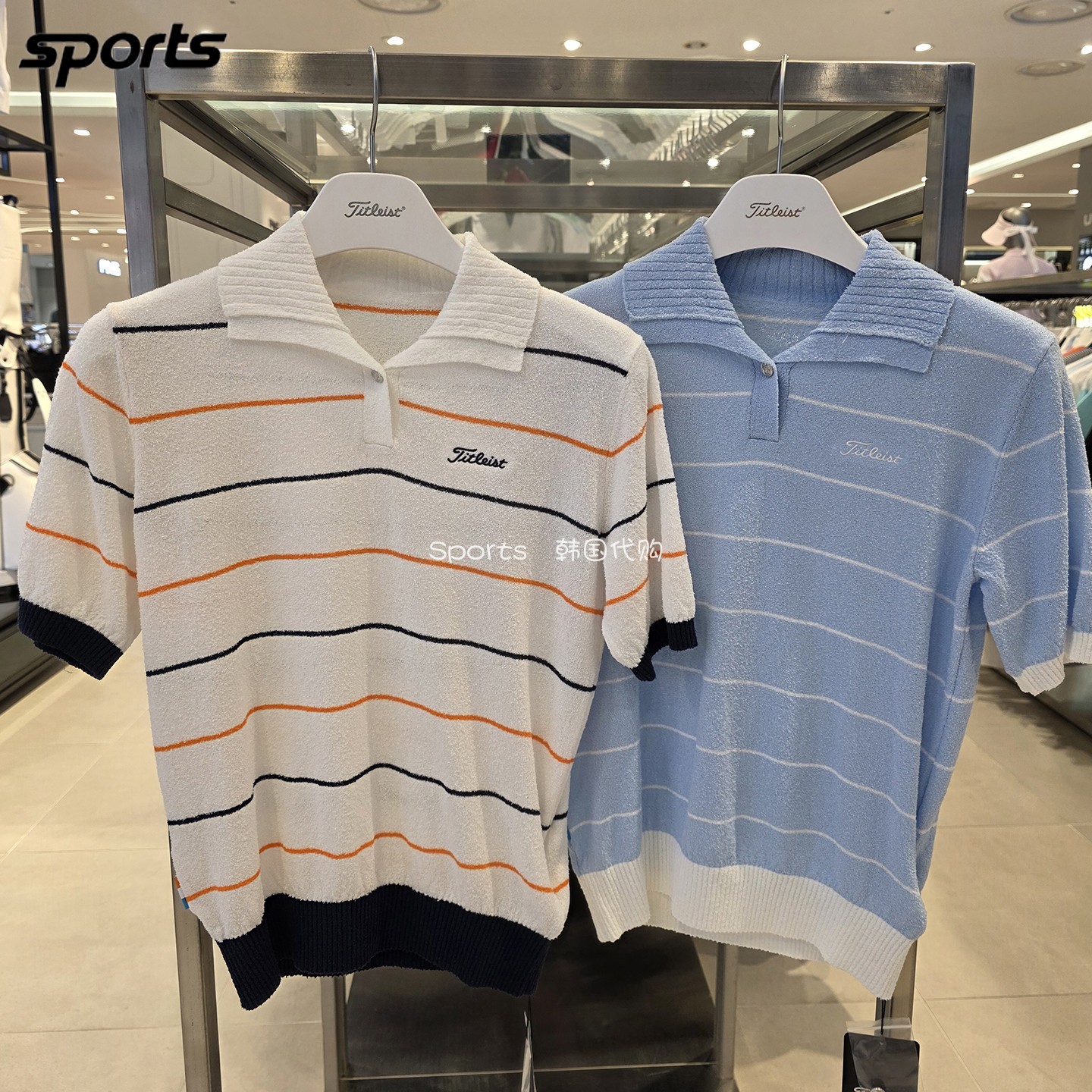 韩国代购titleist高尔夫26夏条纹修身运动户外POLO衫短袖针织衫女