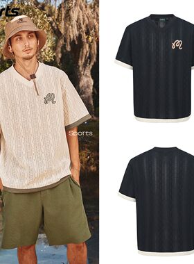 韩国代购malbon高尔夫球服26春夏男女标志拼色舒适V领休闲半袖T恤