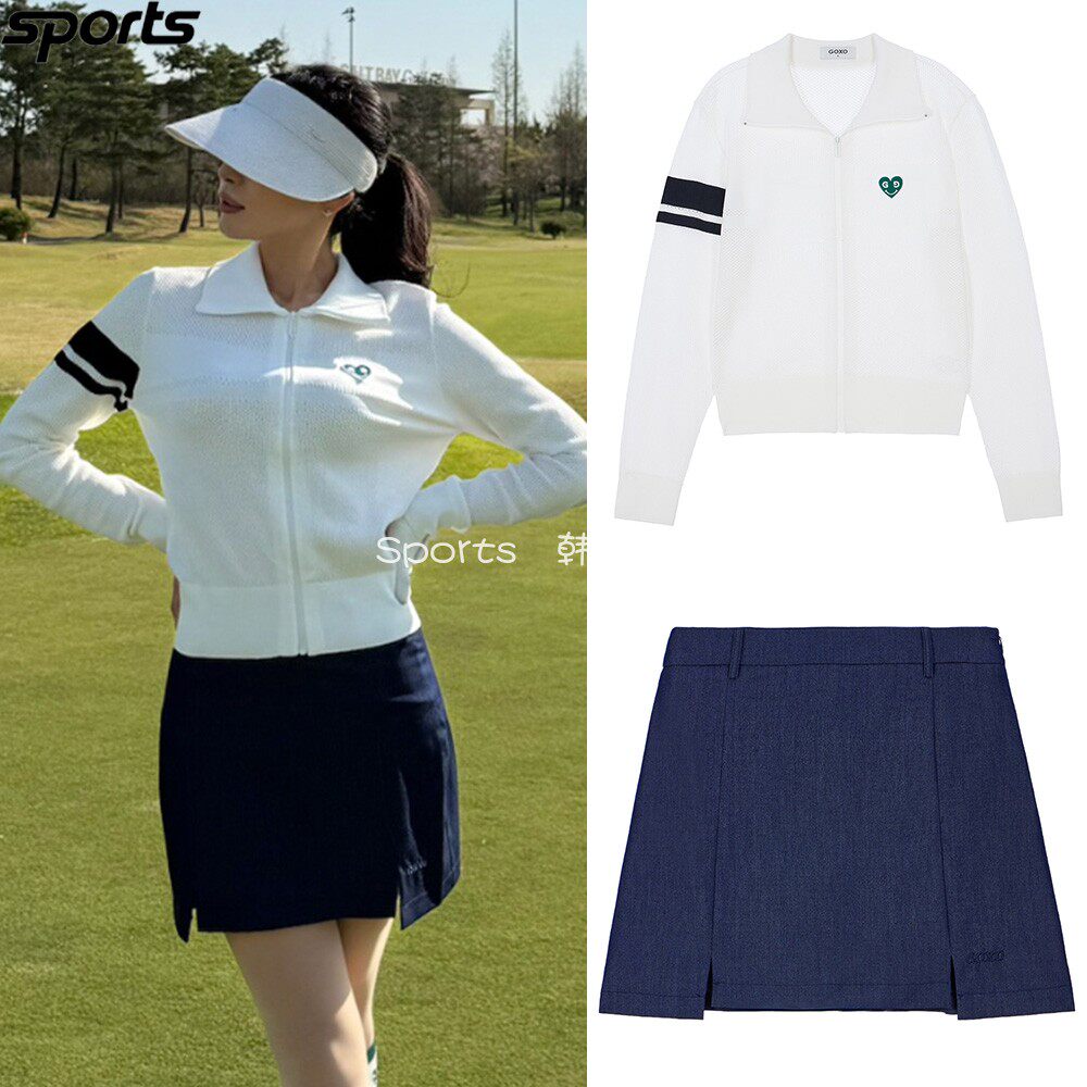 韩国代购GOXO高尔夫26秋冬户外翻领长袖外套半身裙短裙运动套装女