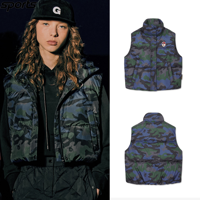 韩国代购GOLDEN BEAR高尔夫球服24秋冬女GOLF迷彩短款羽绒背心