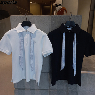 韩国代购southcape高尔夫26春淑女风可拆丝巾户外POLO衫短袖T恤女