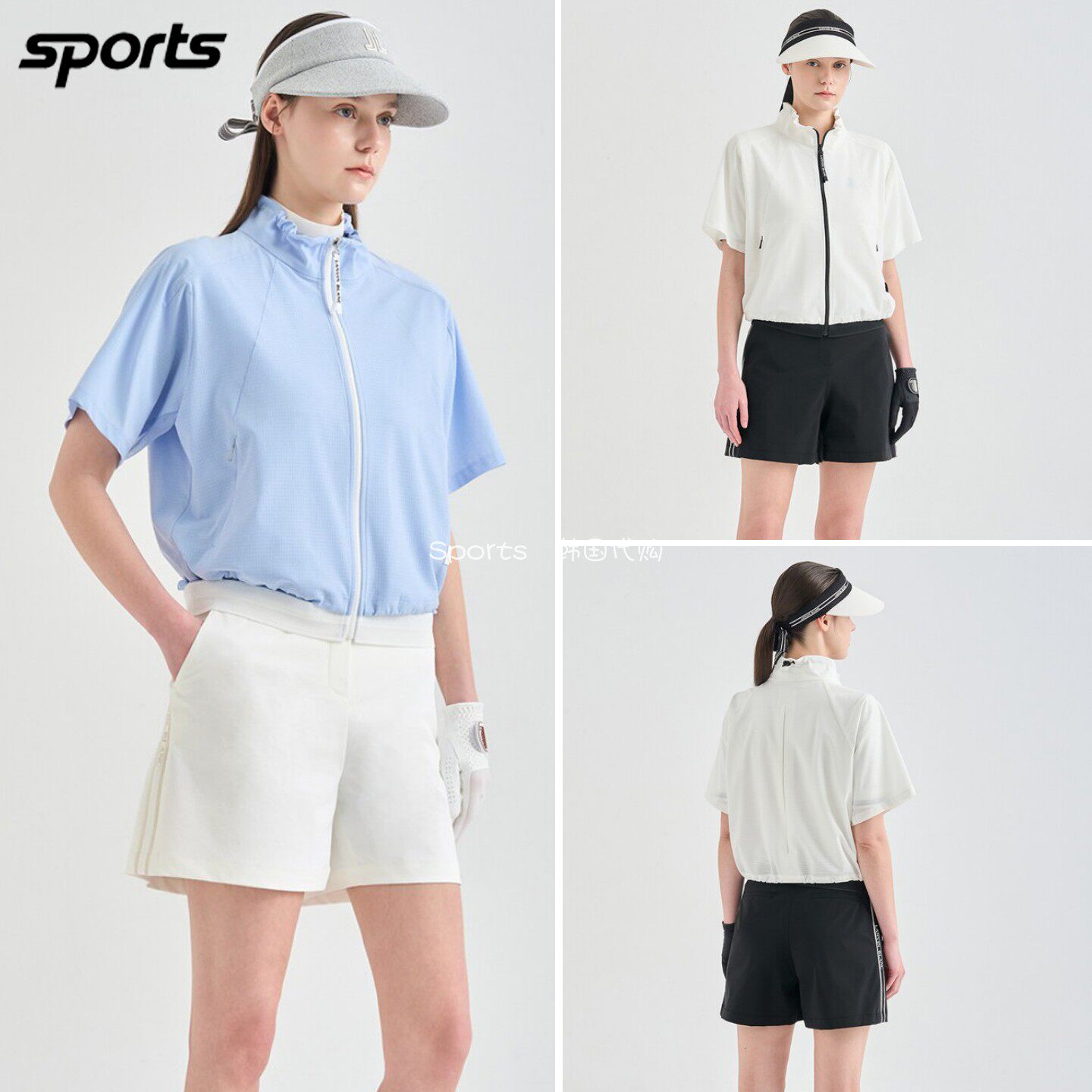 韩国代购lanvin blanc高尔夫球服26春夏女纯色弹力立领短袖上衣