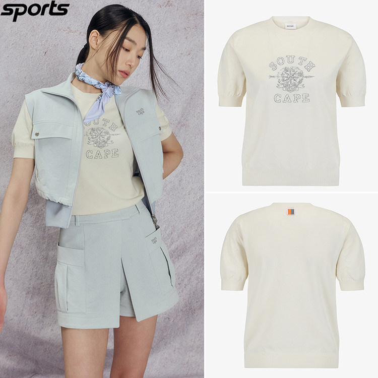 韩国代购southcape高尔夫26年春少女风泡泡袖运动短袖针织衫T恤女