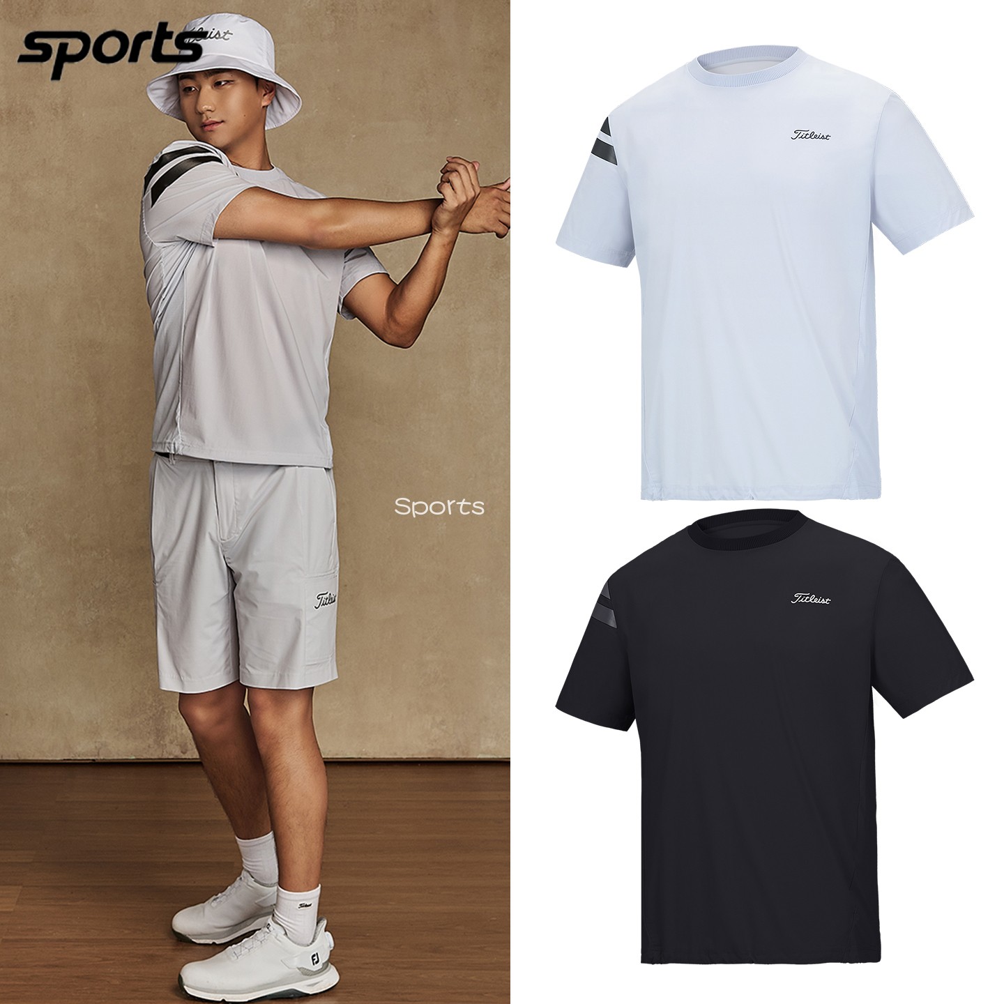 韩国代购titleist高尔夫26夏透气网眼拼接宽松运动户外短袖T恤男
