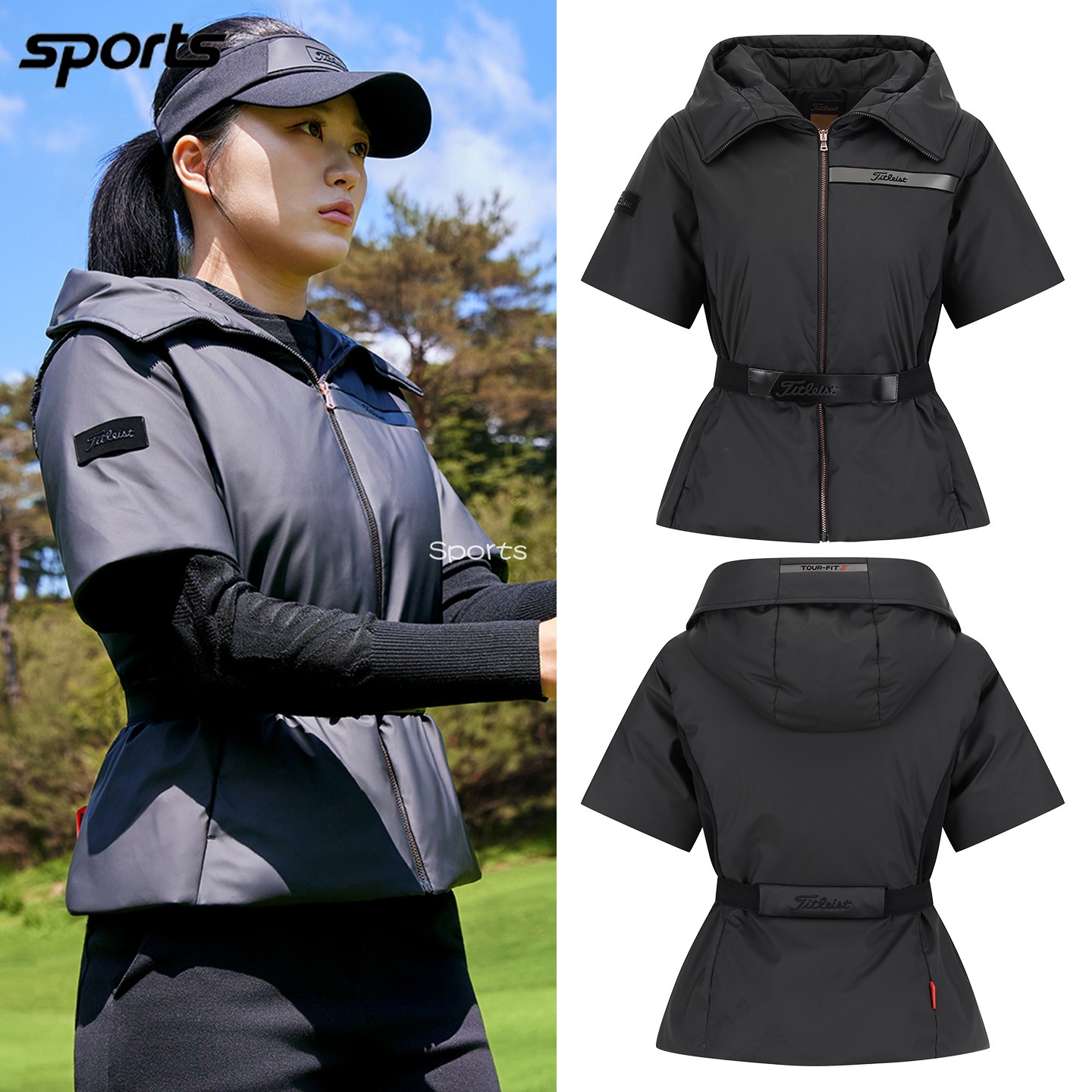 韩国代购titleist高尔夫26秋冬收腰保暖防风户外短袖羽绒服外套女
