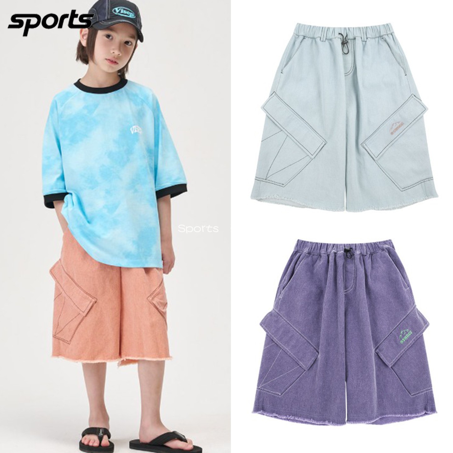 韩国代购VIA SEPTEMBER高尔夫26夏嘻哈风松紧腰户外儿童半身短裤