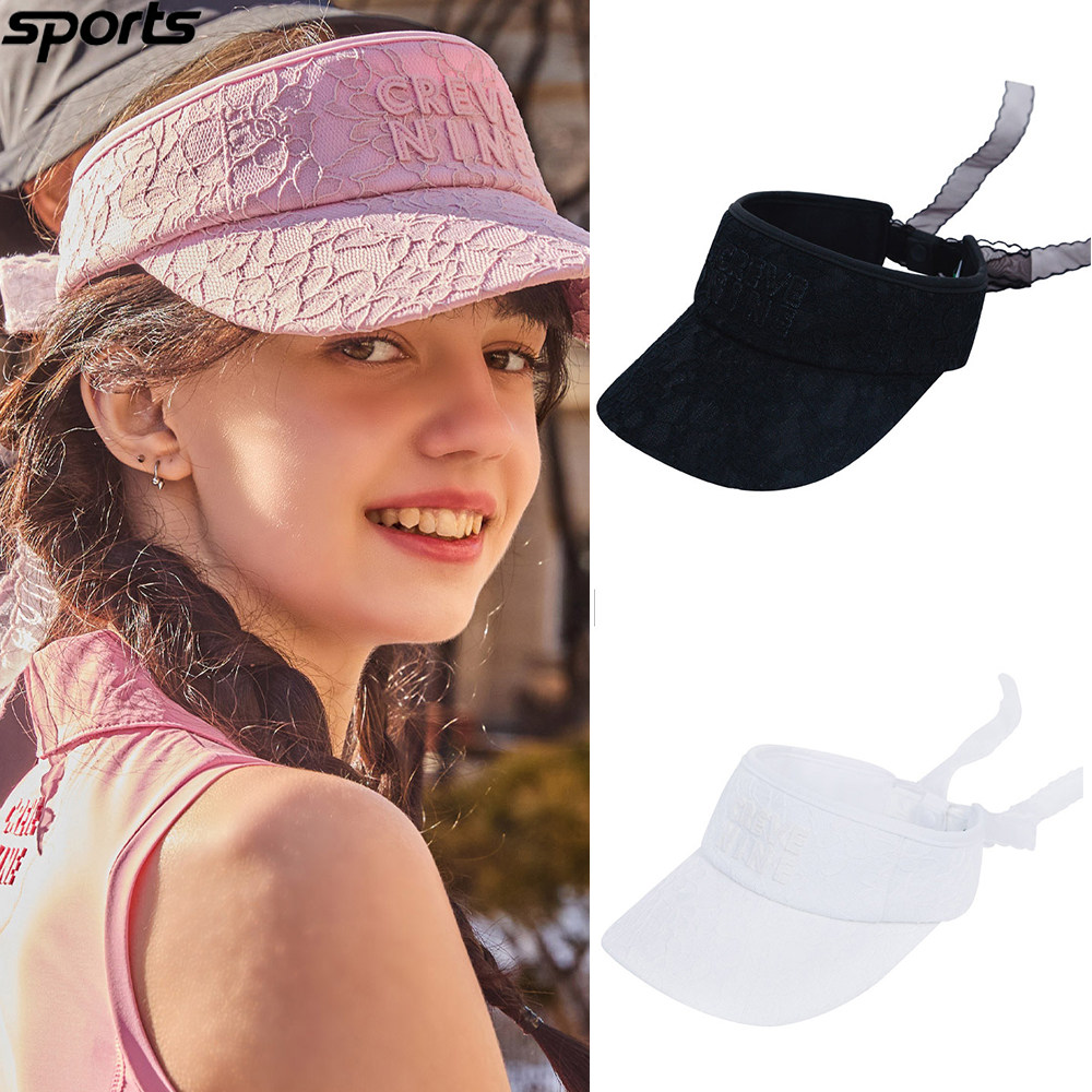 韩国代购CREVE9高尔夫穿搭25春夏少女风蕾丝运动遮阳帽丝带女球帽