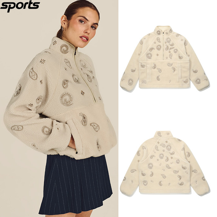 韩国代购malbon高尔夫球服26春款女标志图案运动拉绒半拉链套头衫