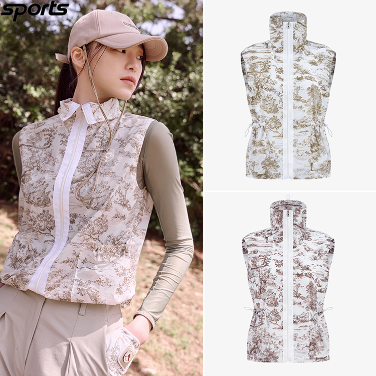 韩国代购southcape高尔夫穿搭25年夏花纹速干户外收腰马甲背心女