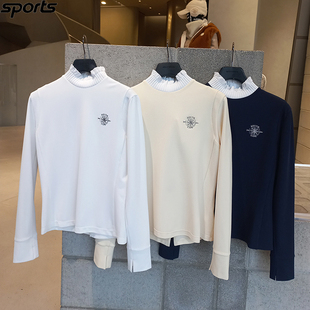 韩国代购southcape高尔夫26春少女风花边领运动修身弹力长袖T恤女