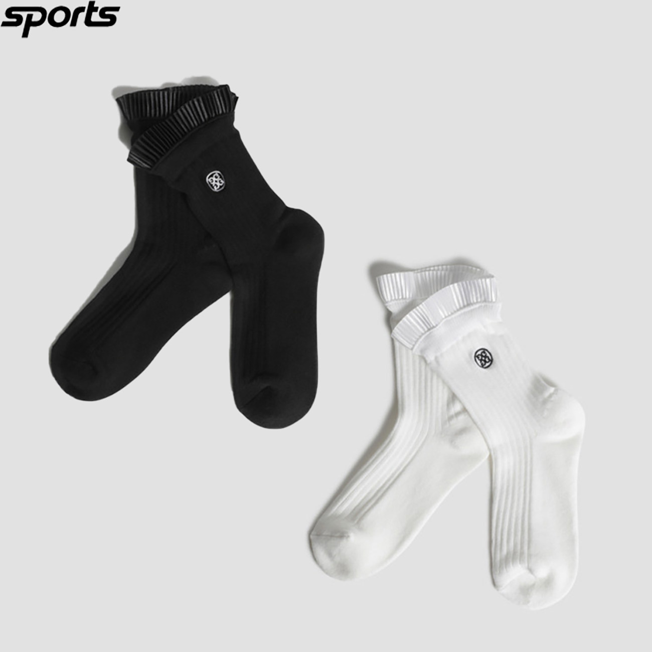 韩国代购GFORE高尔夫穿搭25早春花边蕾丝拼接运动户外短筒球袜女