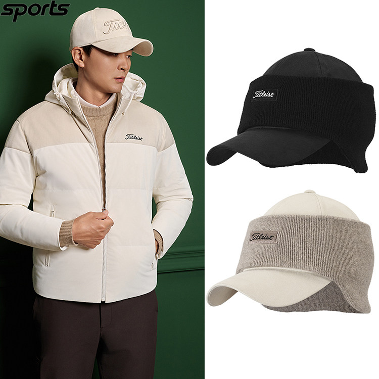 韩国代购titleist高尔夫25冬可拆卸针织耳罩保暖护耳户外棒球帽男
