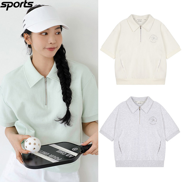 韩国代购NITINA高尔夫穿搭25春夏马卡龙色半开翻领运动短袖T恤女