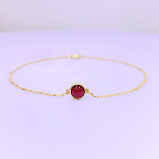 纯18k金天然石榴石手链au750新中式女生生日七夕礼物