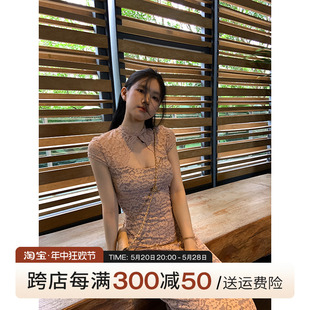 小众设计温柔气质修身 王少女 蕾丝连衣裙夏季 裙子 店粉色短袖 长款