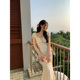王少女的店 白色蕾丝V领连衣裙2024夏季法式气质修身长款鱼尾裙子