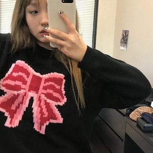 王少女的店铺 蝴蝶结毛衣 秋冬外穿针织衫套头慵懒风宽松日系上衣