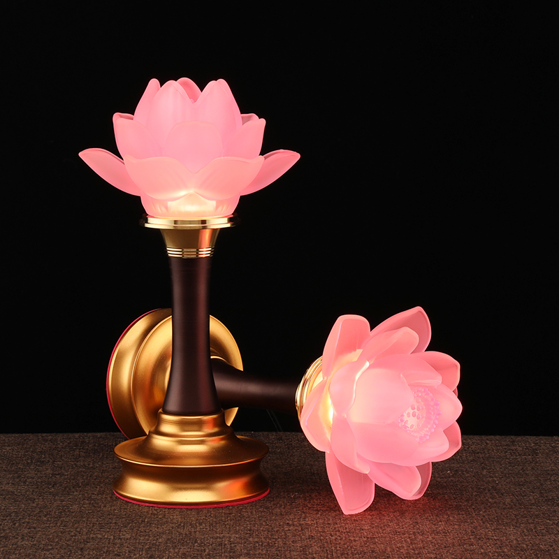 功德林琉璃莲花灯led插电家用长明灯供佛灯佛前供灯粉色荷花灯