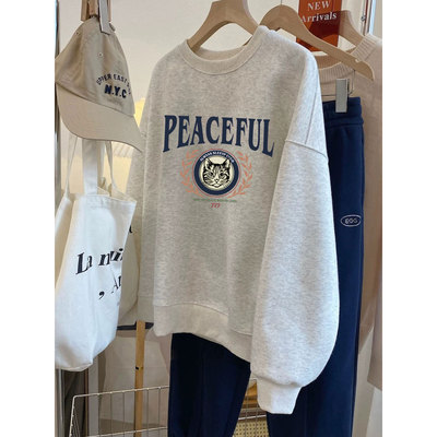 加绒宽松版慵懒风卡通圆领卫衣女