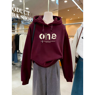 红色连帽卫衣女加绒2025新款春秋冬薄款字母时尚洋气上衣外套短款