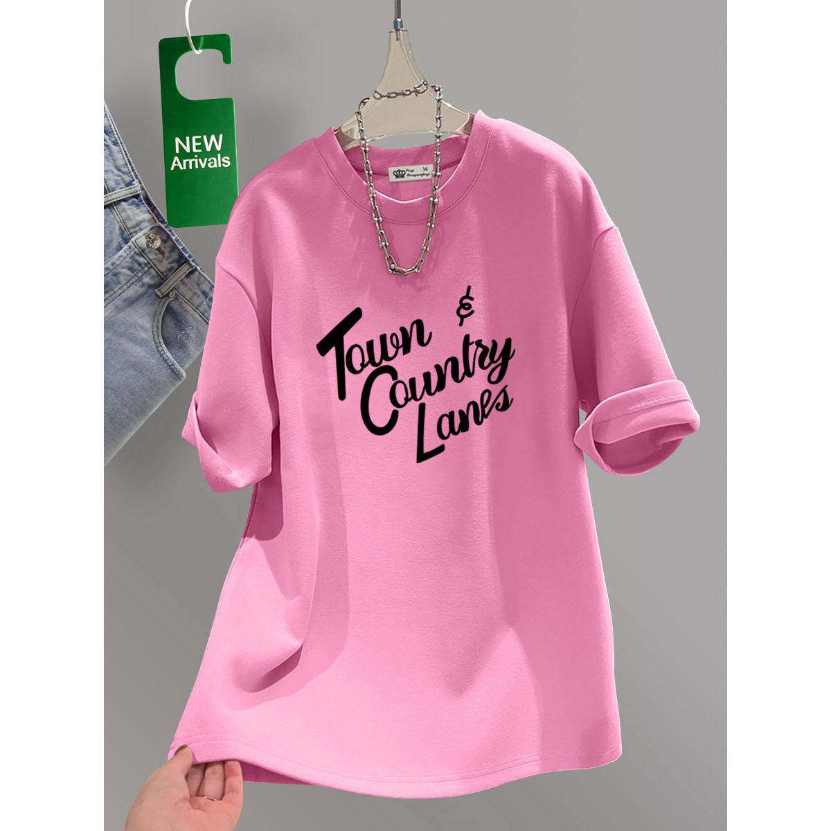 中长款圆领短袖T恤女2026年夏日韩版新款字母印花宽松显瘦打底衫