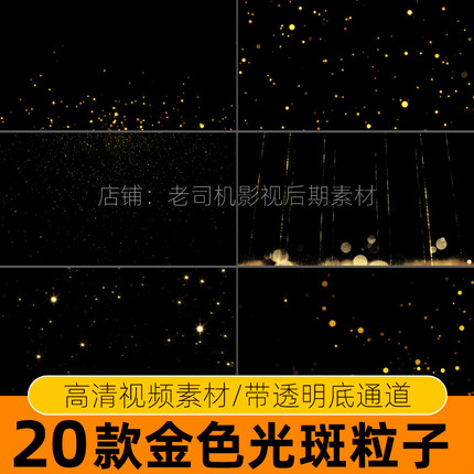 唯美金色光斑闪烁ae粒子特效素材视频动画透明通道上升闪光动态