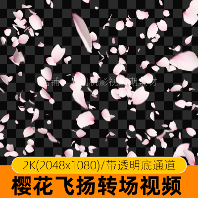 粉色花瓣转场视频素材高清唯美樱花飘舞掉落mov透明通道婚礼特效