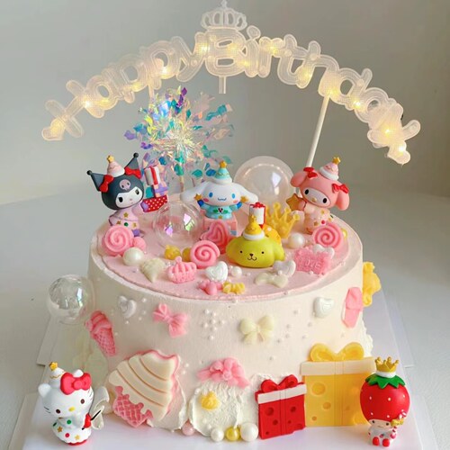 网红小猫咪蛋糕装饰发光皇冠HB灯摆件三丽鸥美乐蒂帕恰狗ins插件