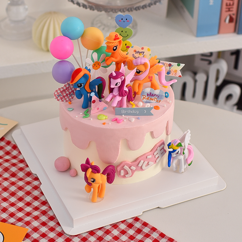 小马宝莉蛋糕装饰摆件独角兽粉色小木马女孩儿童甜品生日烘焙插件