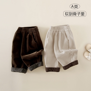 女童加绒裤子秋冬新款童装婴幼儿男女宝加厚宽松长裤男童休闲裤冬