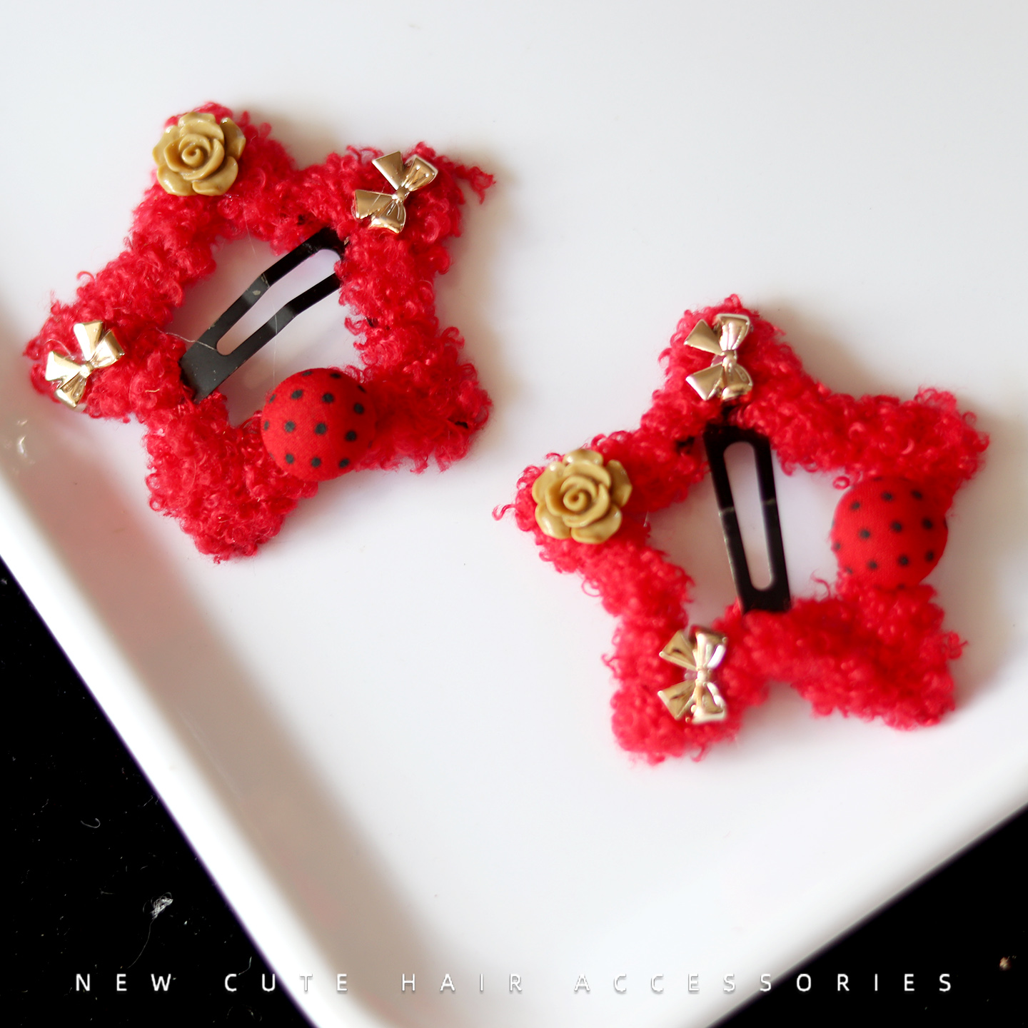 儿童刘海碎发夹新年红色