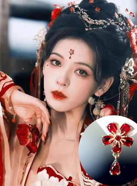 古风汉服儿童眉心坠贴女童秀禾中式新年红色额头花钿水钻吊坠额饰