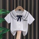 女孩薄款 女童短袖 夏季 2026新款 上衣儿童洋气纯棉娃娃领白衬衣 衬衫