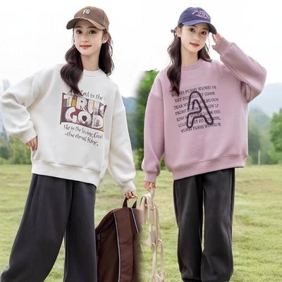 女童卫衣加绒加厚圆领运动上衣