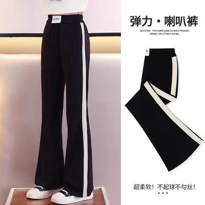 女童加绒裤子2025秋冬新款儿童喇叭裤中大童女孩一体绒阔腿运动裤