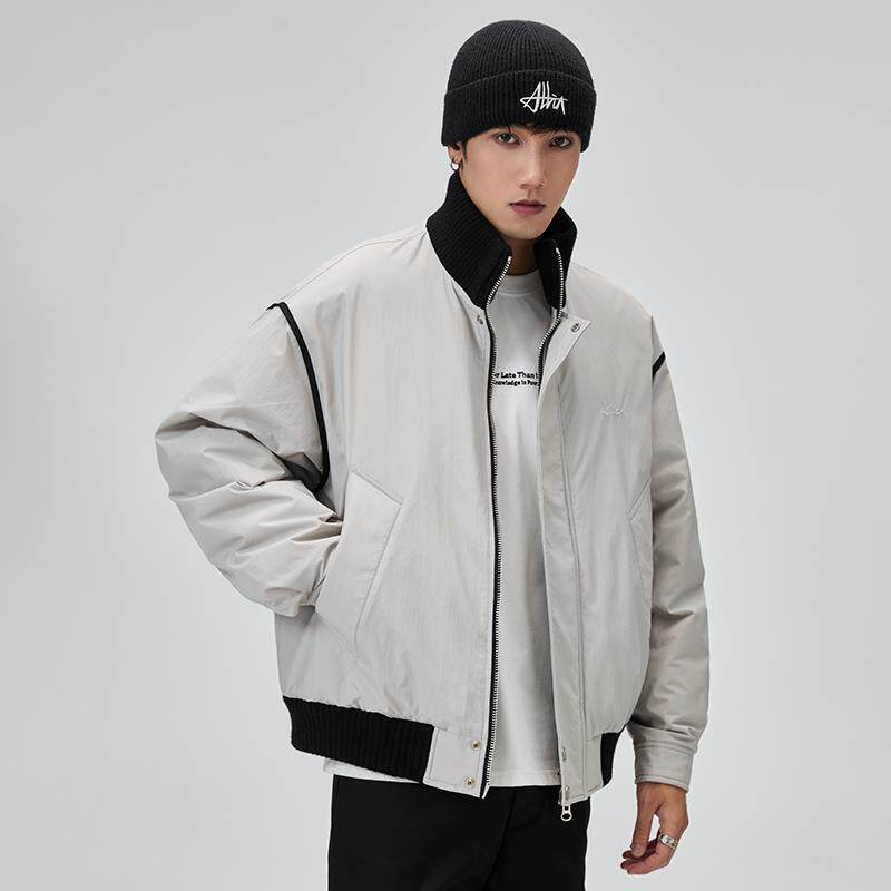 撞色立领羽绒服男秋冬新款美式重磅白鸭绒保暖廓形棒球服