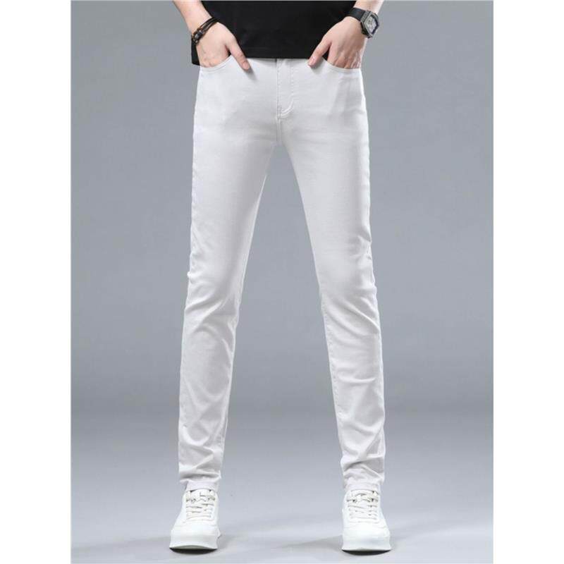 高端夏季薄款灰色2025牛仔裤男潮牌弹力修身小脚韩版百搭休闲裤子