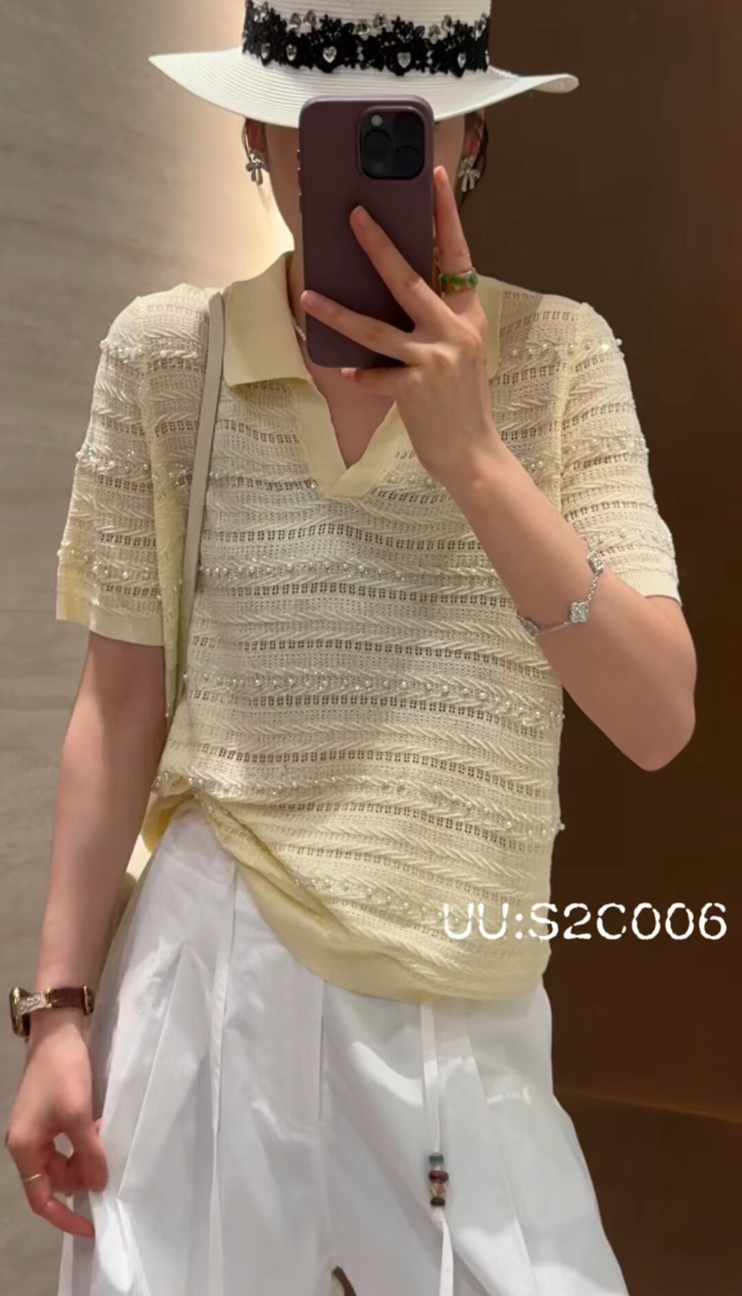 2026夏季洋气钉珠冰丝针织衫T恤