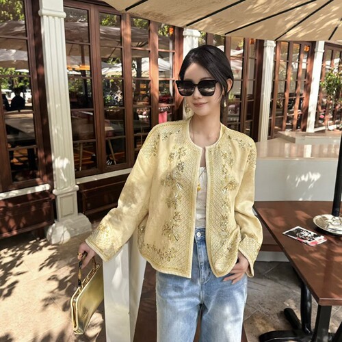 2026春季国风亮片刺绣短外套上衣