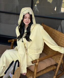 套装 欧洲站2026春季 .com洋气减龄蕾丝连帽镂空卫衣阔腿裤 女 新款