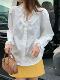 衬衫 欧洲站2026春季 宽松百搭上衣 .com时尚 蕾丝荷叶V领长袖 新款
