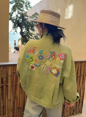 欧洲站2026春季新款DT.Dong设计感字母刺绣花朵外套气质牛仔上衣