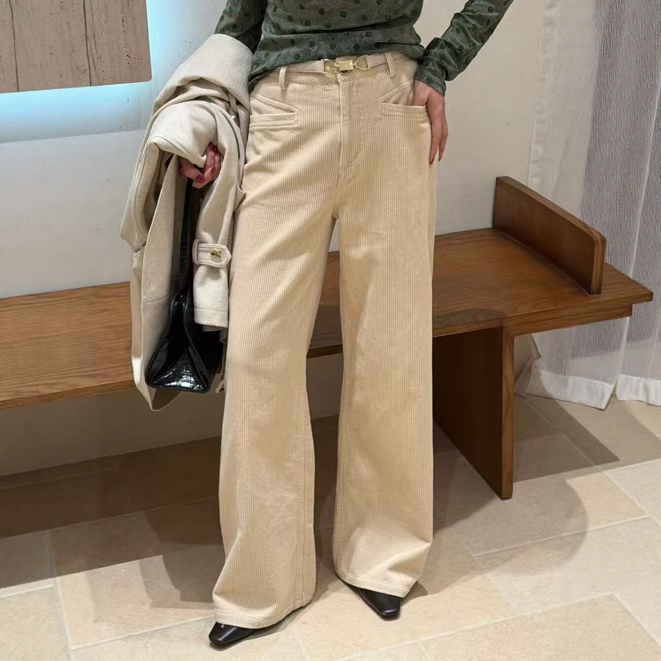 2026秋季复古灯芯绒高腰阔腿裤女