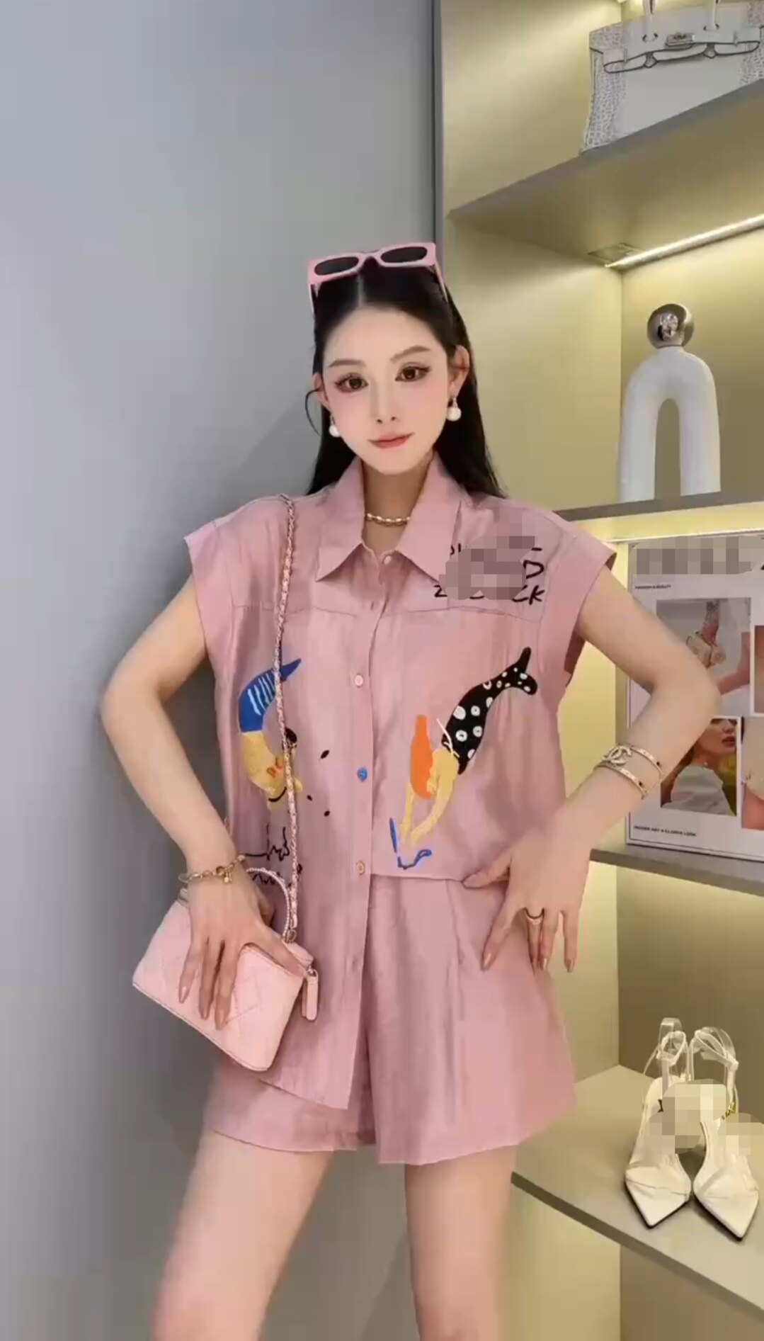 欧洲站2025夏季新款DT.Dong设计感减龄卡通印花高腰阔腿短裤套装