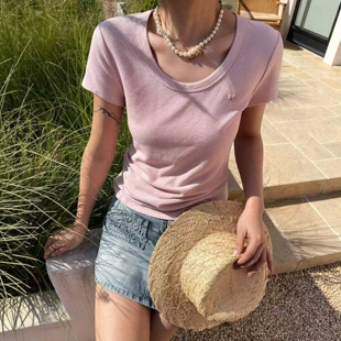 T恤打底衫 欧洲站2026春季 女 U领小马标百搭纯色短袖 .com时尚 新款