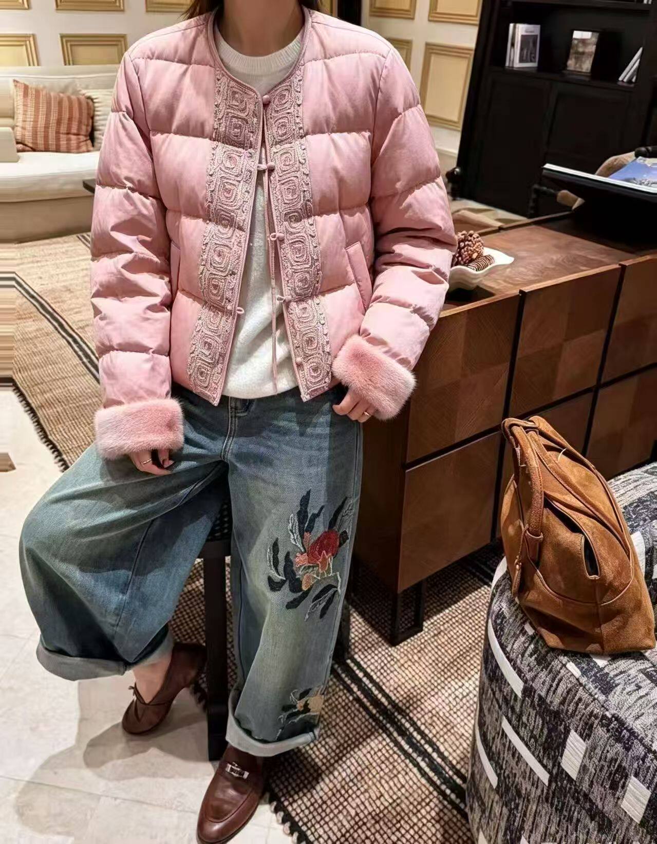 2026冬季新款拼水貂毛羽绒服外套