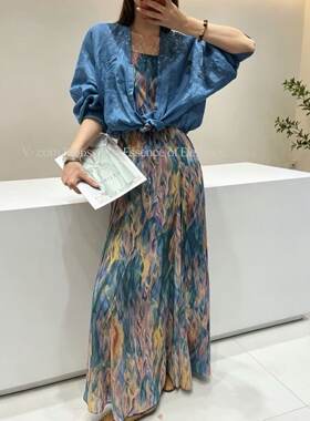 2026夏季印花吊带连衣裙衬衫套装