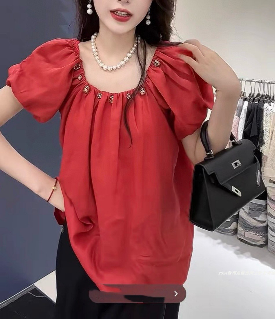 2024夏季洋气减龄钉钻衬衫上衣女
